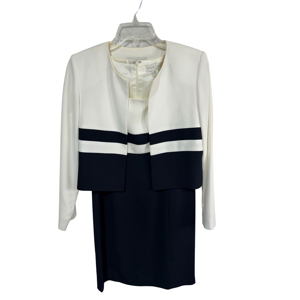 Vtg Casual Corner Dress Suit Colorblock Sheath Jacket Set Outfit 6 Preppy Read